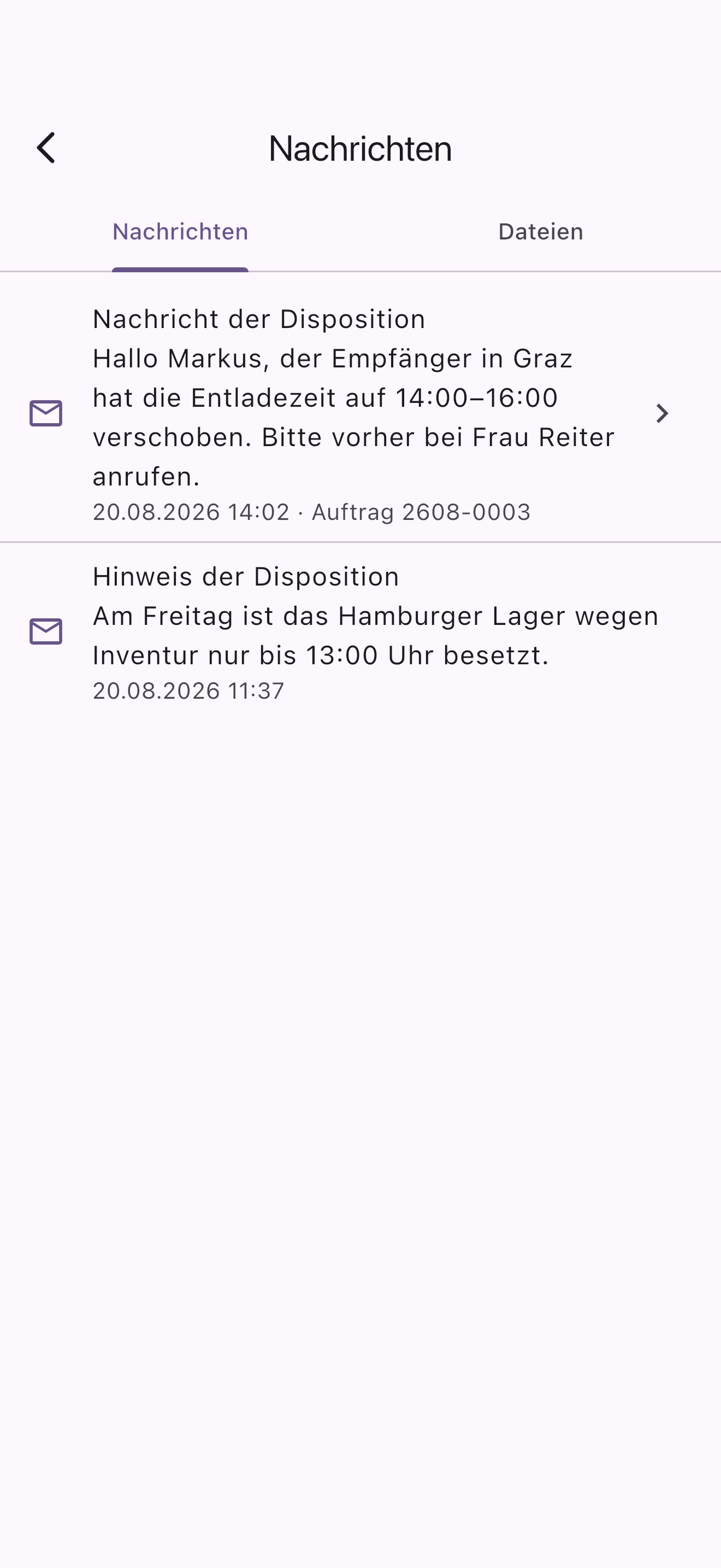 Nachrichten der Disposition
